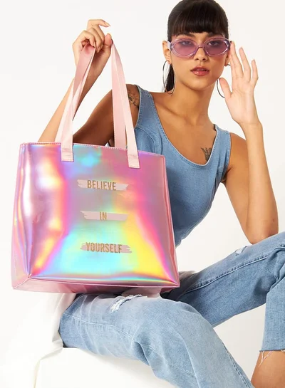 MISSY Women Slogan Print Shopper Bag with Double Handles