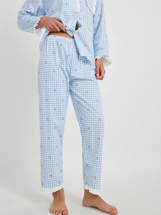 Take Two Take Two Checked Lace Trim Shirt and Pyjama Set