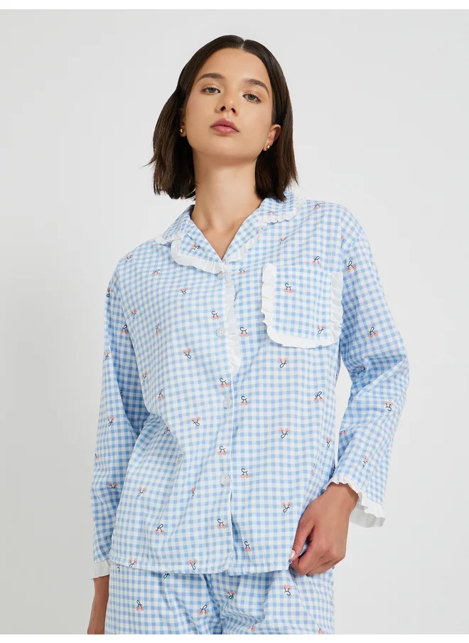 تايك تو Take Two Checked Lace Trim Shirt and Pyjama Set