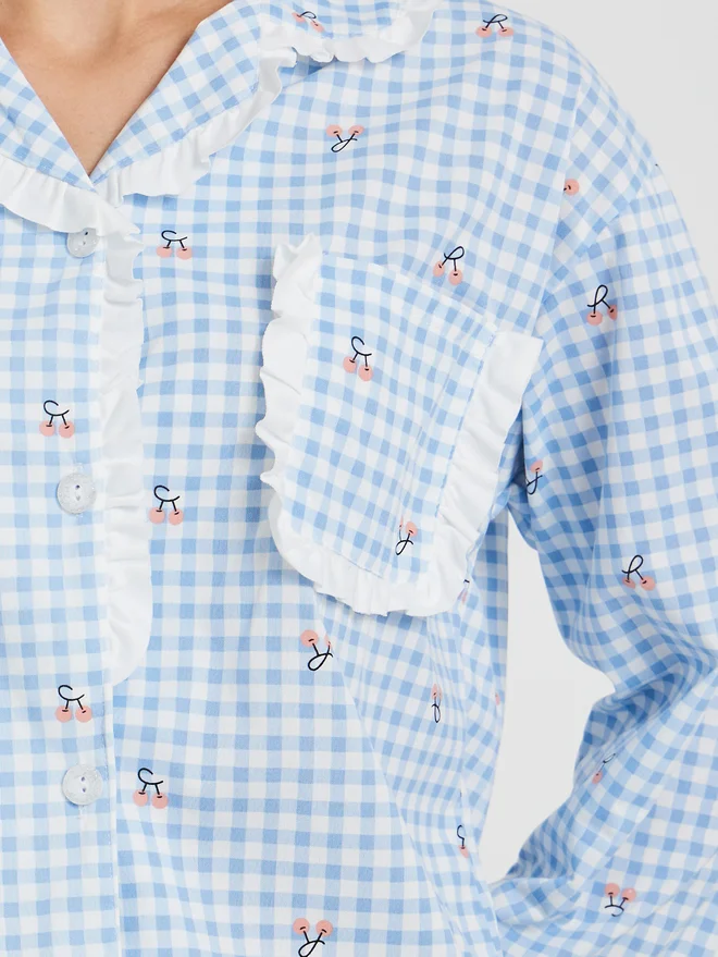 Take Two Take Two Checked Lace Trim Shirt and Pyjama Set