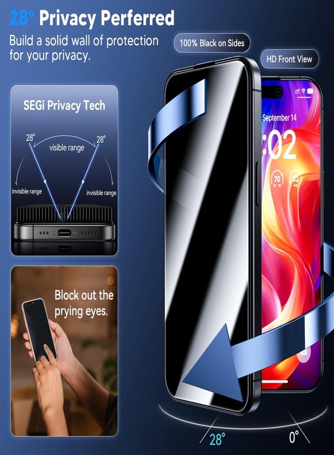 WSKEN for iPhone 15 Pro Max Privacy Screen Protector [Auto-Dust Removal] Full Coverage Screen 2.5D Edge 28 Degree 10s HD Tempered Glass Film with Dust Clean Installing House 2023 5G 6.7inch - 2 Pack - Image 2