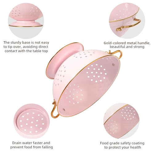 BeFare Metal Colander Set of 2, Strainer Basket with Handles 3.5 & 5 Qt Powder Coated Self-draining Solid Ring Base Metal Large Kitchen Colander Bowel for Pasta Vegetable Fruit (PINK) - Image 5
