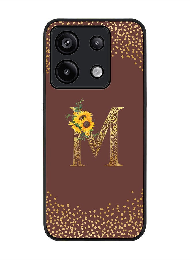 Stylizedd Rugged Black edge case for Poco X6 5G, Slim Cover - Custom Monogram Initial Letter Floral Pattern Alphabet - M (Brown ) - Image 1