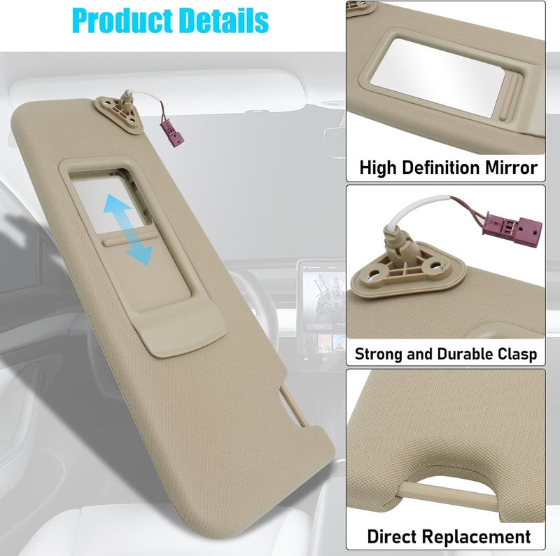 Jaronx Left Driver Side Sun Visor Replacement for BMW 3 Series E90 E91/X1 E84 with Mirror (Beige) - Image 5