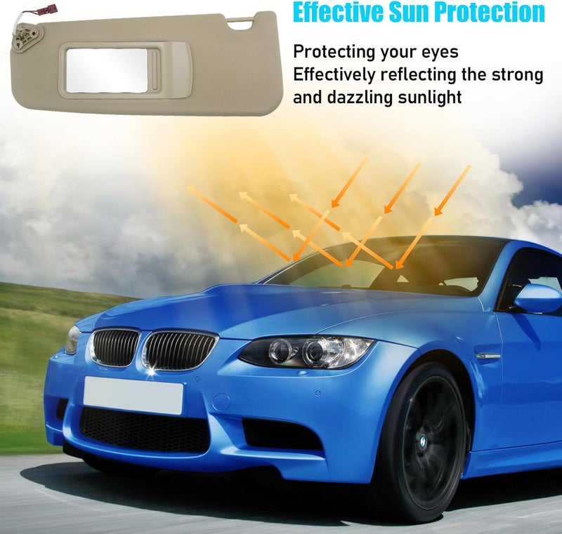 Jaronx Left Driver Side Sun Visor Replacement for BMW 3 Series E90 E91/X1 E84 with Mirror (Beige) - Image 4