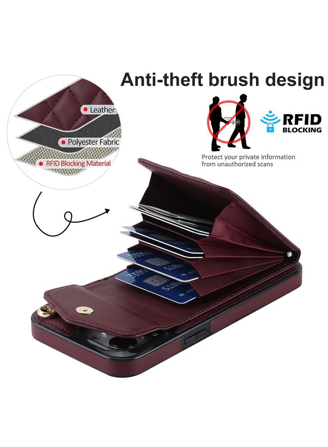 S-TOP Case For iPhone 13 Pro Rhombic Texture Card Bag Phone Case with Long Lanyard - Image 4