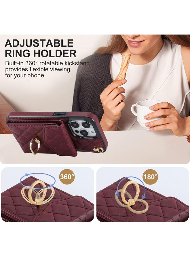 S-TOP Case For iPhone 13 Pro Rhombic Texture Card Bag Phone Case with Long Lanyard - Image 5