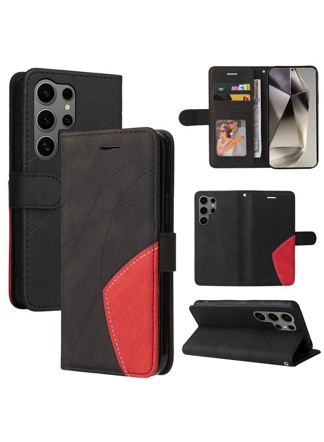 S-TOP Case For Samsung Galaxy S25 Ultra 5G Dual-color Splicing Flip Leather Phone Case