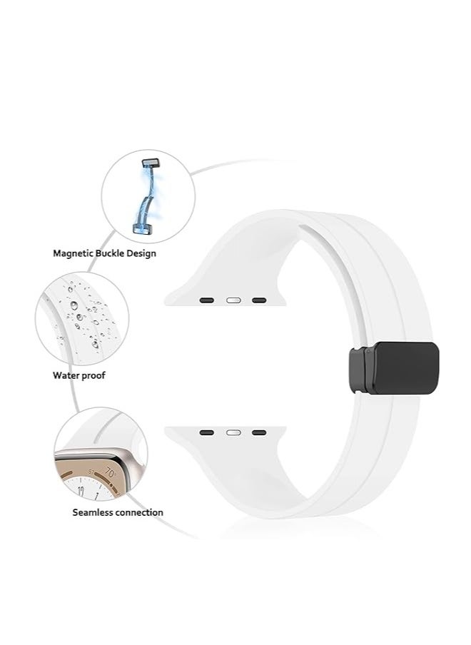 ten.tech - TenTech Silicone Magnetic Sports Band for Apple Watch Ultra/Ultra 2, Size 49mm 45mm 44mm 42, Soft Band for iWatch Series 9/8/7/6/5/4/3/2/1/SE - white - Image 1
