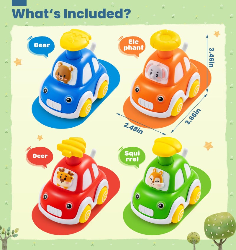 TooyBing Press and Go Car Toys for Toddlers 1-3, 4 Pack Animal Baby Car Toys for 1 2 Year Old Boy, Push Go Friction Vehicle Toys for Infants 12-18 Months, One First Birthday Gifts for Boys Girls - Image 2
