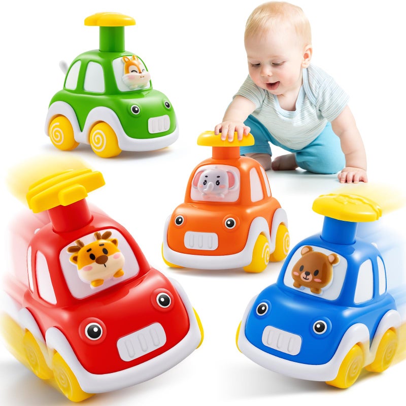 TooyBing Press and Go Car Toys for Toddlers 1-3, 4 Pack Animal Baby Car Toys for 1 2 Year Old Boy, Push Go Friction Vehicle Toys for Infants 12-18 Months, One First Birthday Gifts for Boys Girls - Image 1