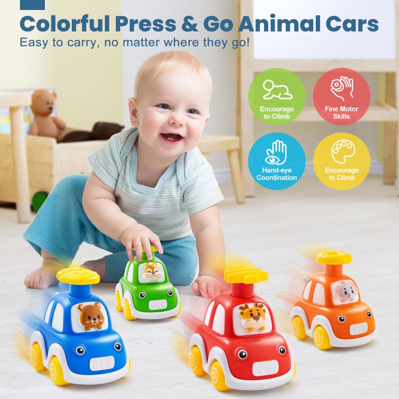 TooyBing Press and Go Car Toys for Toddlers 1-3, 4 Pack Animal Baby Car Toys for 1 2 Year Old Boy, Push Go Friction Vehicle Toys for Infants 12-18 Months, One First Birthday Gifts for Boys Girls - Image 5