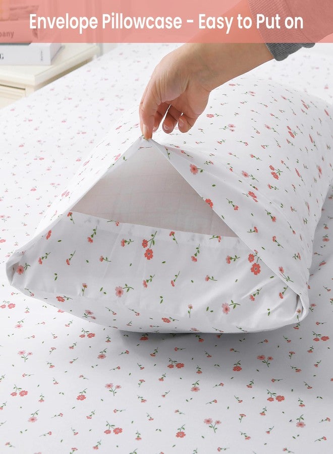 Softan Pink Floral Twin Size Sheet Set, 3 Pieces Single Bed Sheets for Girls, Breathable Microfiber Fitted Sheet with 15" Deep Pockets & Non-Slip Straps, Pink Flower Summer Cooling Sheets - Image 5