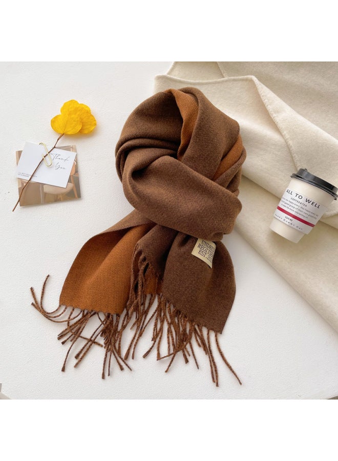 New Double-sided Solid Color Scarf Women's Autumn And Winter Thickened Imitation Cashmere Scarf Gentle Style Style Tassel Shawl