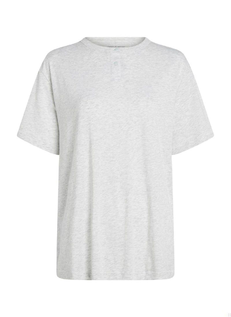 TOMMY HILFIGER Women's Relaxed Henley Pyjama T-Shirt - Cotton Blend, Grey  - Image 3