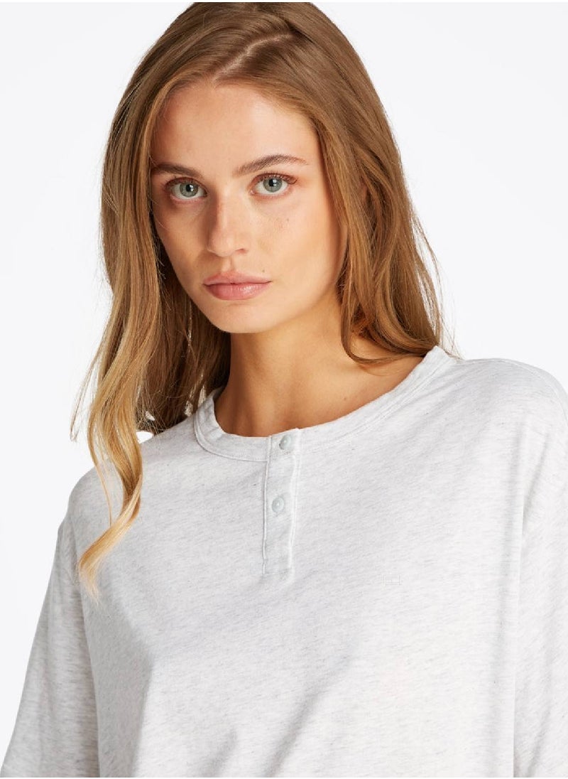 TOMMY HILFIGER Women's Relaxed Henley Pyjama T-Shirt - Cotton Blend, Grey  - Image 5