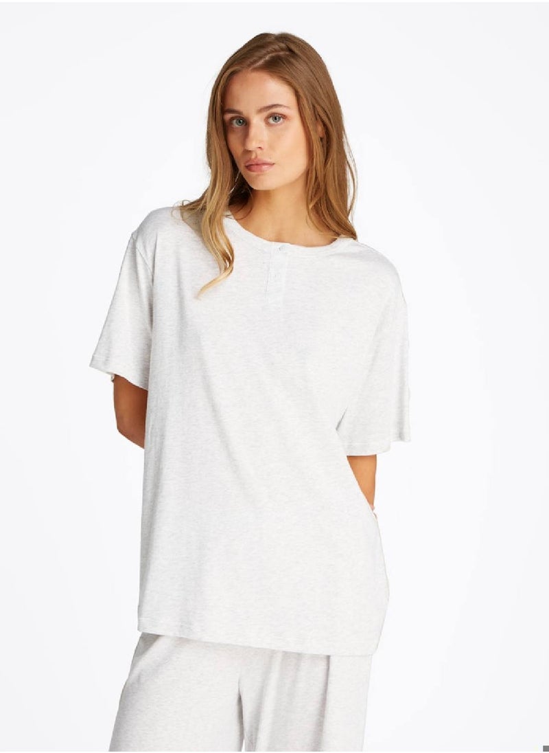TOMMY HILFIGER Women's Relaxed Henley Pyjama T-Shirt - Cotton Blend, Grey  - Image 1