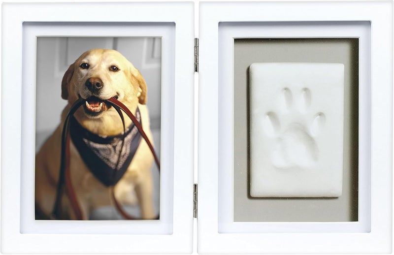 Pearhead Pet Paw Print Photo Frame With Clay Imprint Kit, Pawprint Making Kit, Cat Or Dog Memorial Keepsake Gift, Pet Home Décor, Wooden Tabletop Picture Frame, Solid White - Image 1