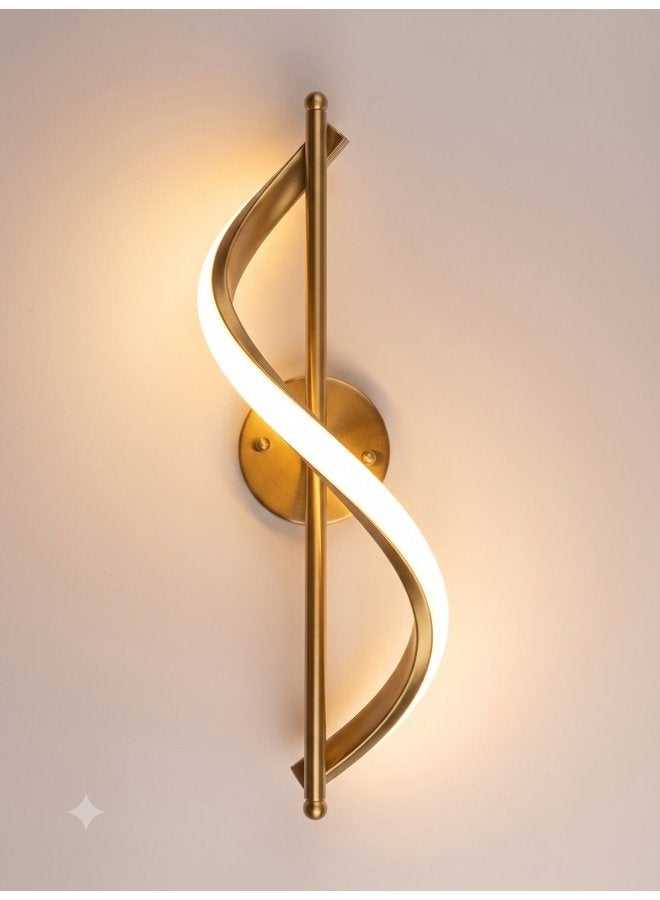 الروضة للإضاءة أبليك إضاءة حائط ليد مودرن بتصميم حلزوني متموج، وحدة إضاءة جدارية ديكورية لغرفة النوم والمعيشة والممرات - لون ذهبي - مقاس 10×10×23 سم - Image 1