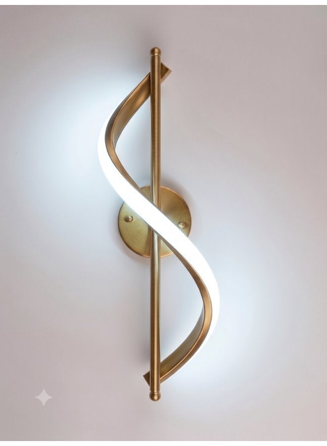 الروضة للإضاءة أبليك إضاءة حائط ليد مودرن بتصميم حلزوني متموج، وحدة إضاءة جدارية ديكورية لغرفة النوم والمعيشة والممرات - لون ذهبي - مقاس 10×10×23 سم - Image 3