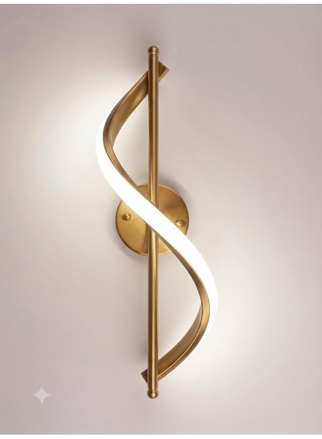 الروضة للإضاءة أبليك إضاءة حائط ليد مودرن بتصميم حلزوني متموج، وحدة إضاءة جدارية ديكورية لغرفة النوم والمعيشة والممرات - لون ذهبي - مقاس 10×10×23 سم - Image 2