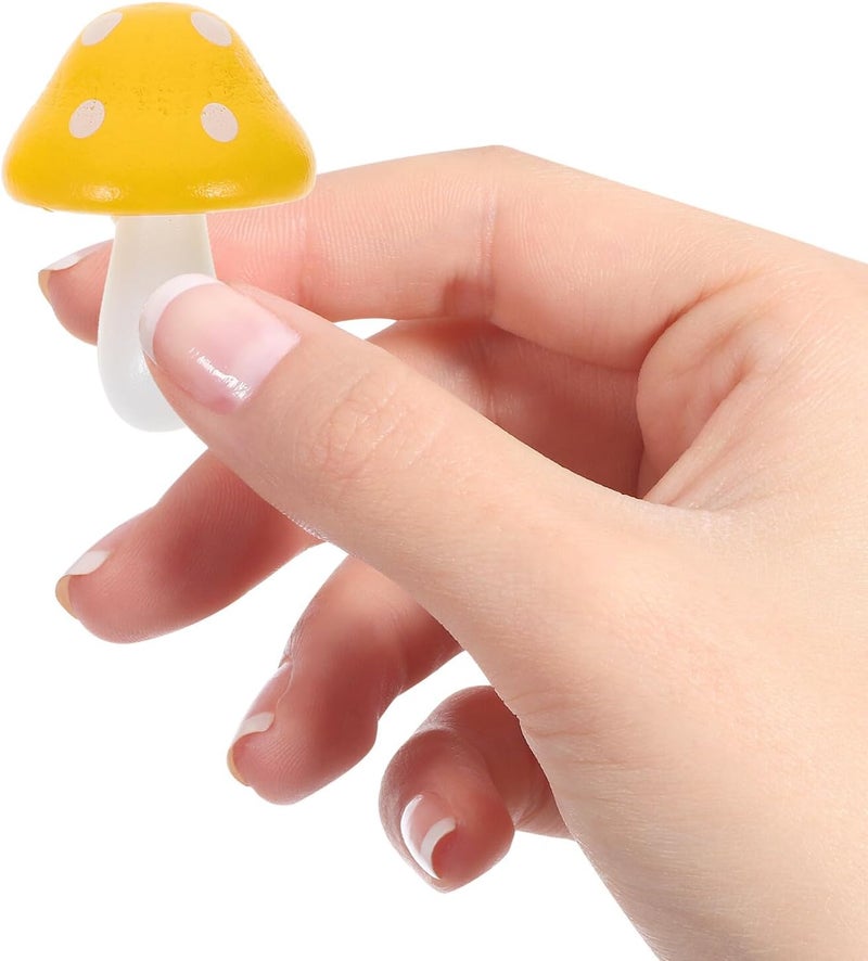Kichvoe 20pcs Mini Mushroom Figurines for Bonsai Micro Landscape, Wooden Mushroom Statue Decor Set with Deep Green and Yellow Colors, Outdoor Garden Miniatures for DIY Terrarium and Fairy - Image 4