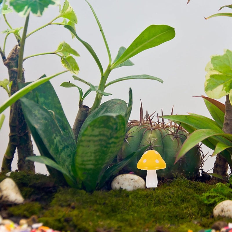 Kichvoe 20pcs Mini Mushroom Figurines for Bonsai Micro Landscape, Wooden Mushroom Statue Decor Set with Deep Green and Yellow Colors, Outdoor Garden Miniatures for DIY Terrarium and Fairy - Image 5