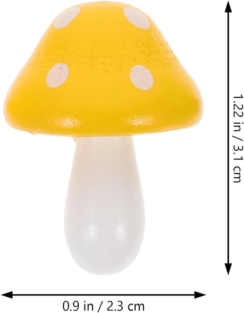 Kichvoe 20pcs Mini Mushroom Figurines for Bonsai Micro Landscape, Wooden Mushroom Statue Decor Set with Deep Green and Yellow Colors, Outdoor Garden Miniatures for DIY Terrarium and Fairy - Image 2