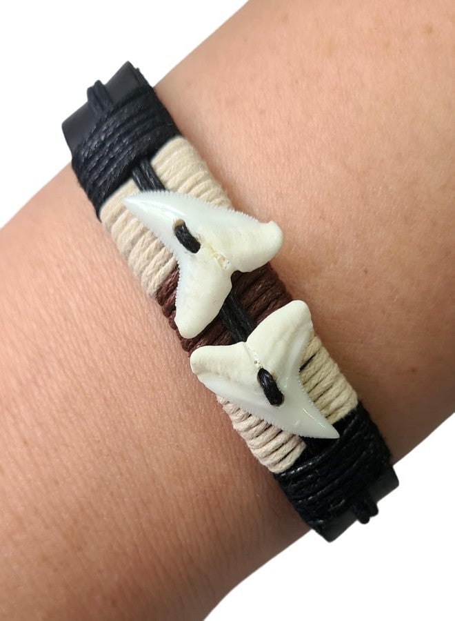 Swimmi Genuine Mako Shark Tooth Bracelet for Men Women, Handmade Leather Bracelet Surfer Beach Jewelry EA386 - Image 4