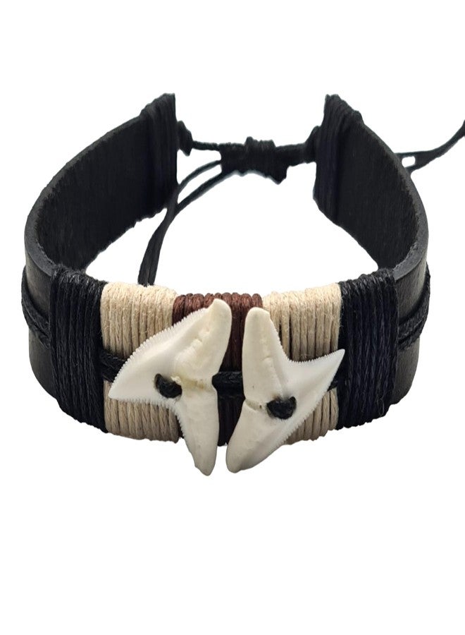 Swimmi Genuine Mako Shark Tooth Bracelet for Men Women, Handmade Leather Bracelet Surfer Beach Jewelry EA386 - Image 2