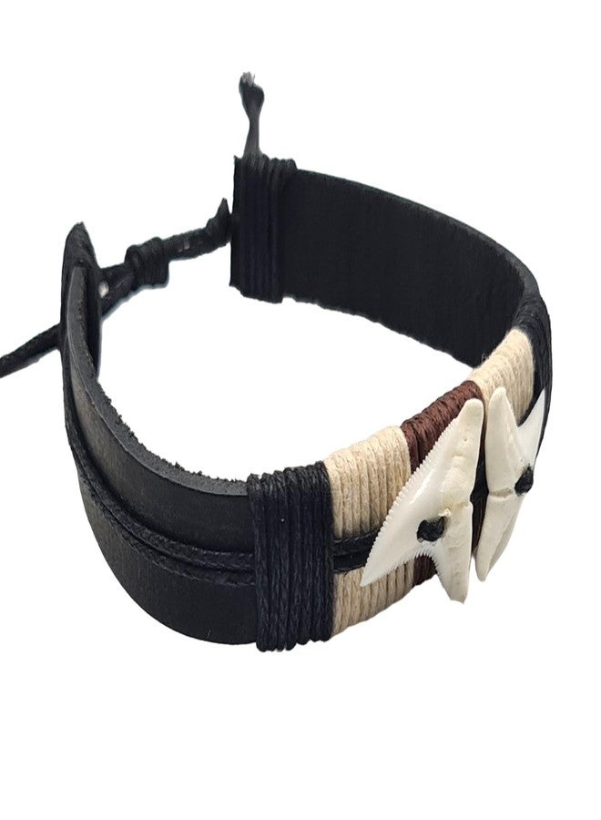 Swimmi Genuine Mako Shark Tooth Bracelet for Men Women, Handmade Leather Bracelet Surfer Beach Jewelry EA386 - Image 5