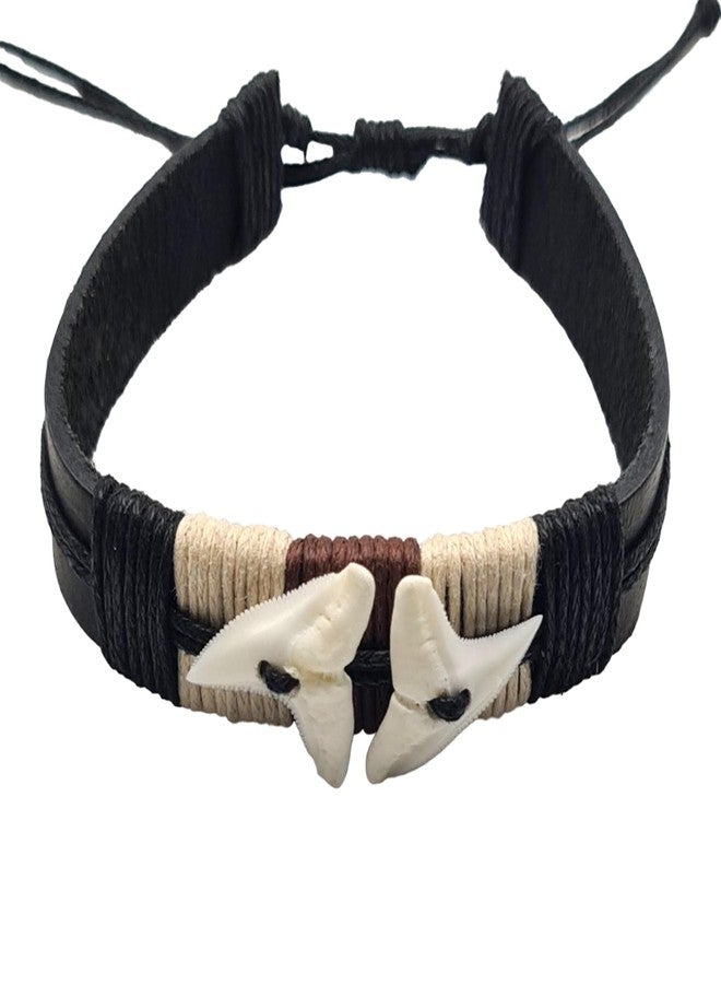 Swimmi Genuine Mako Shark Tooth Bracelet for Men Women, Handmade Leather Bracelet Surfer Beach Jewelry EA386 - Image 3