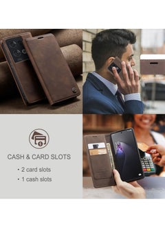 CaseMe CaseMe OPPO Reno 8 Pro 5G Case Wallet, for OPPO Reno 8 Pro 5G Wallet Case Book Folding Flip Folio Case with Magnetic Kickstand Card Slots Protective Cover - Coffee  - Image 3