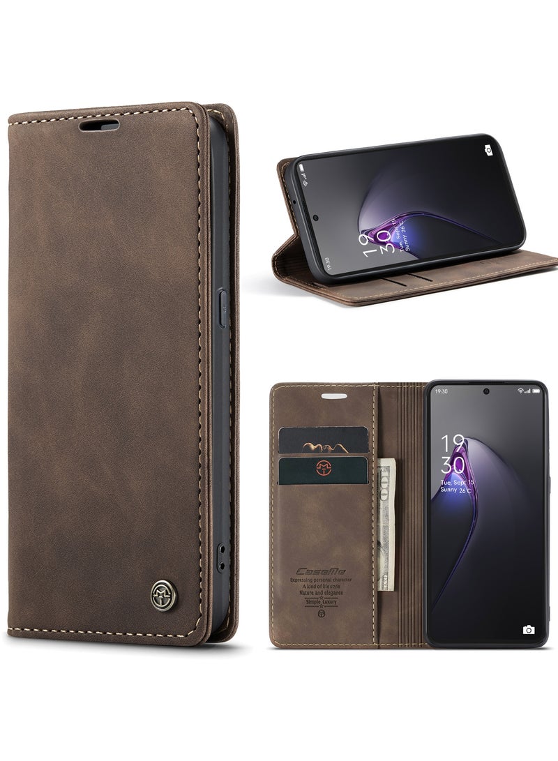 CaseMe CaseMe OPPO Reno 8 Pro 5G Case Wallet, for OPPO Reno 8 Pro 5G Wallet Case Book Folding Flip Folio Case with Magnetic Kickstand Card Slots Protective Cover - Coffee  - Image 1