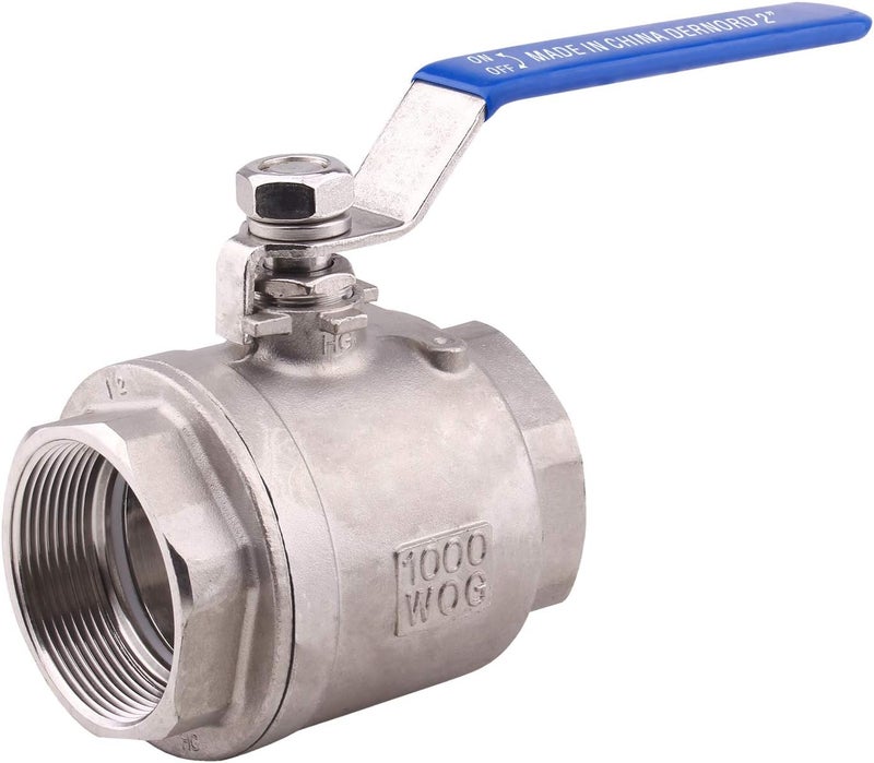 DERNORD Full Port Ball Valve Stainless Steel 304 Heavy Duty for Water, Oil, and Gas with Blue Locking Handles (2" NPT) - Image 1