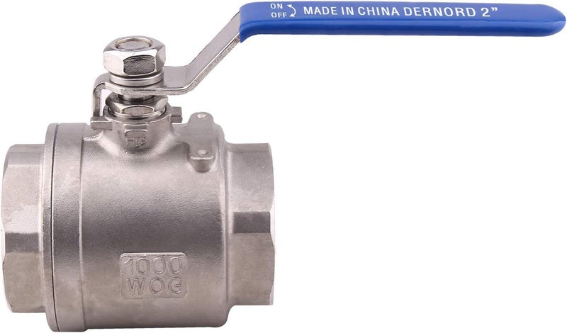DERNORD Full Port Ball Valve Stainless Steel 304 Heavy Duty for Water, Oil, and Gas with Blue Locking Handles (2" NPT) - Image 3