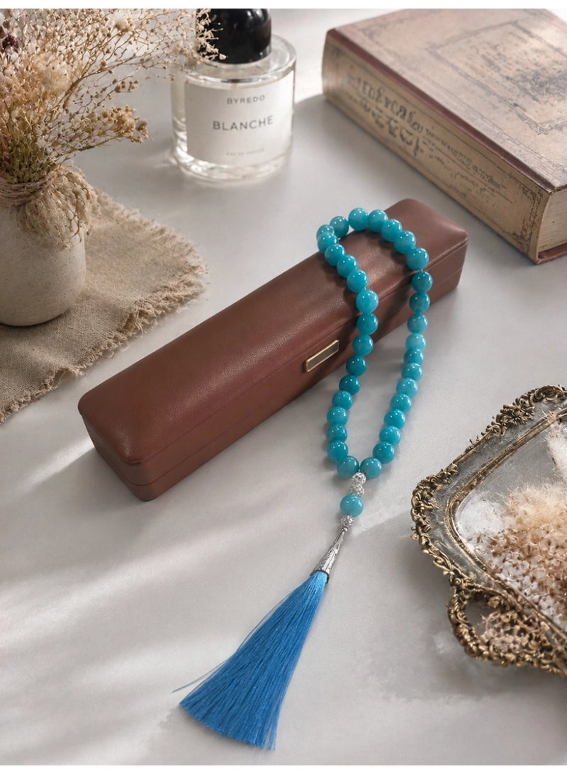 Slema Vivid Bright Blue Crystal 33 Tashiha Prayer Beads 12mm, Muslim Misbaha Rosary with Bright Blue Tassel for Daily Dhikr & Ramadan Eid Religious Gift - Image 4
