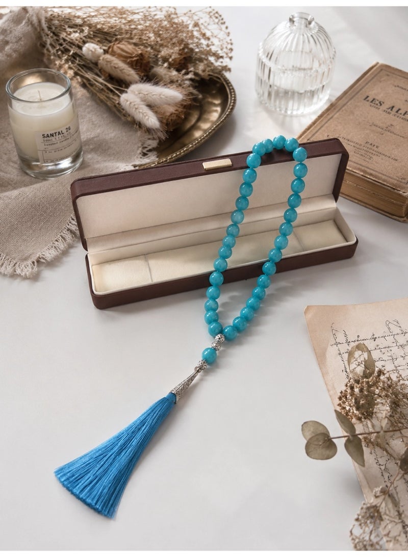 Slema Vivid Bright Blue Crystal 33 Tashiha Prayer Beads 12mm, Muslim Misbaha Rosary with Bright Blue Tassel for Daily Dhikr & Ramadan Eid Religious Gift - Image 3