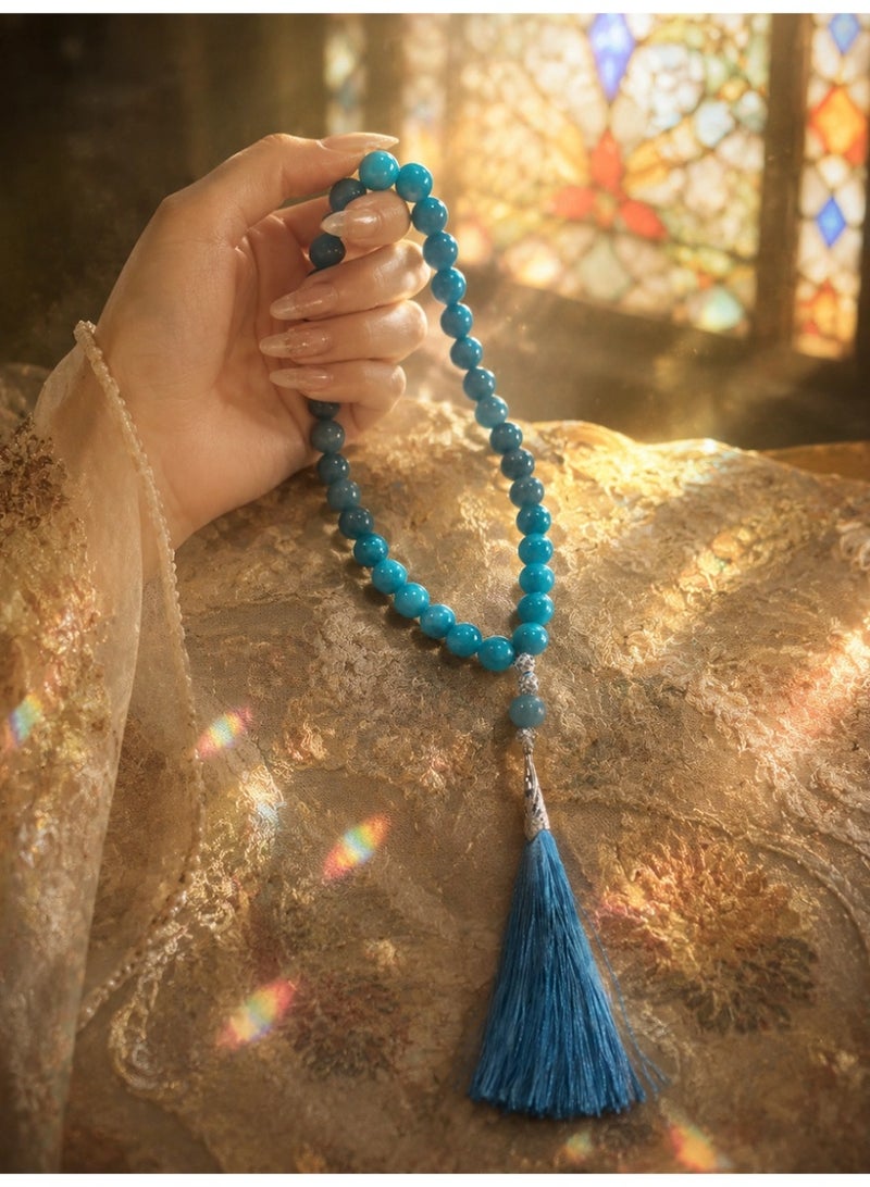Slema Vivid Bright Blue Crystal 33 Tashiha Prayer Beads 12mm, Muslim Misbaha Rosary with Bright Blue Tassel for Daily Dhikr & Ramadan Eid Religious Gift - Image 2