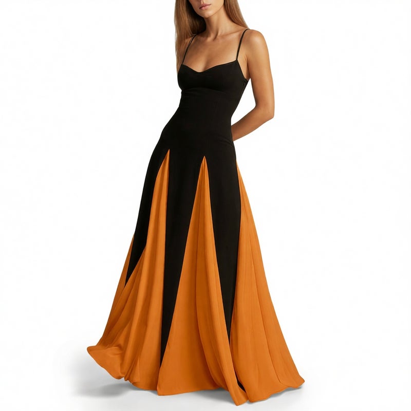 Elegant Casual Contrast Stitching Strap Maxi Dress - Image 1