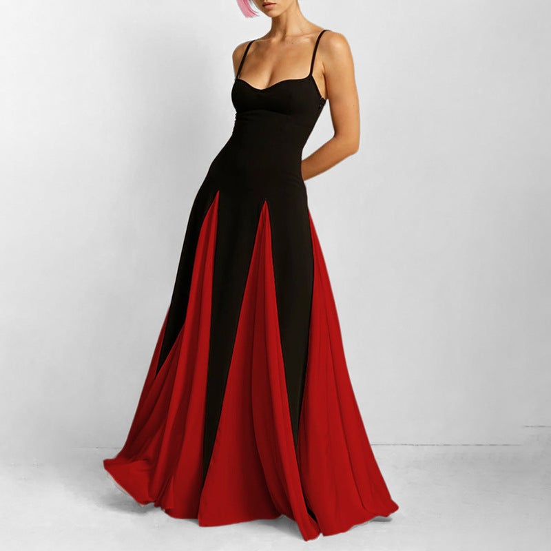 Elegant Casual Contrast Stitching Strap Maxi Dress - Image 2
