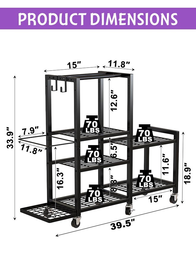 Uptyia 6-Tier Home Gym Storage Rack with Wheels, Dumbbell Weight Rack and Yoga Mat Organizer, Multi-Purpose Gym Equipment Storage Stand for Home Gym Accessories - Image 2