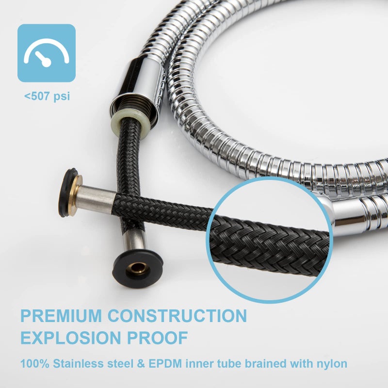 OFFO Shower Hose, 48 Inch Bidet Hose High Pressure Explosion Proof Toilet Hose for Bidet Sprayer Stainless Steel Electroplating Handheld Shower Hose Flex Hoses with Woven Inner Tube, Chrome - Image 2