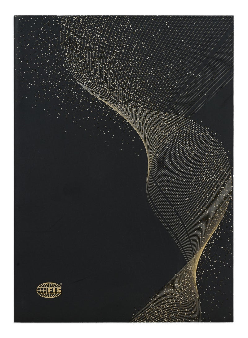 FIS® Notebook Soft Cover, A5 Size(14.8x21cm), 2 Quire, 192 Pages, 96 Sheets, Single Line Ruling, Golden/Black, Packet of 5 Pieces, Design 5 - FSNBSCA5GLBK05 - Image 1