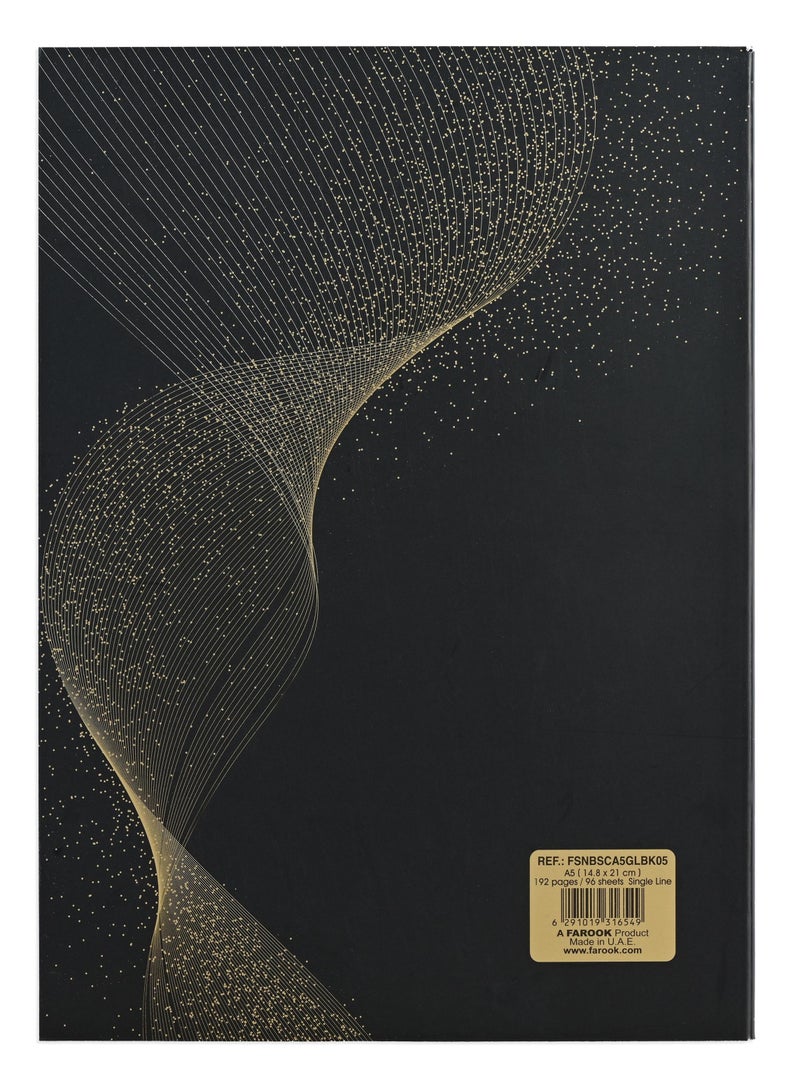 FIS® Notebook Soft Cover, A5 Size(14.8x21cm), 2 Quire, 192 Pages, 96 Sheets, Single Line Ruling, Golden/Black, Packet of 5 Pieces, Design 5 - FSNBSCA5GLBK05 - Image 4