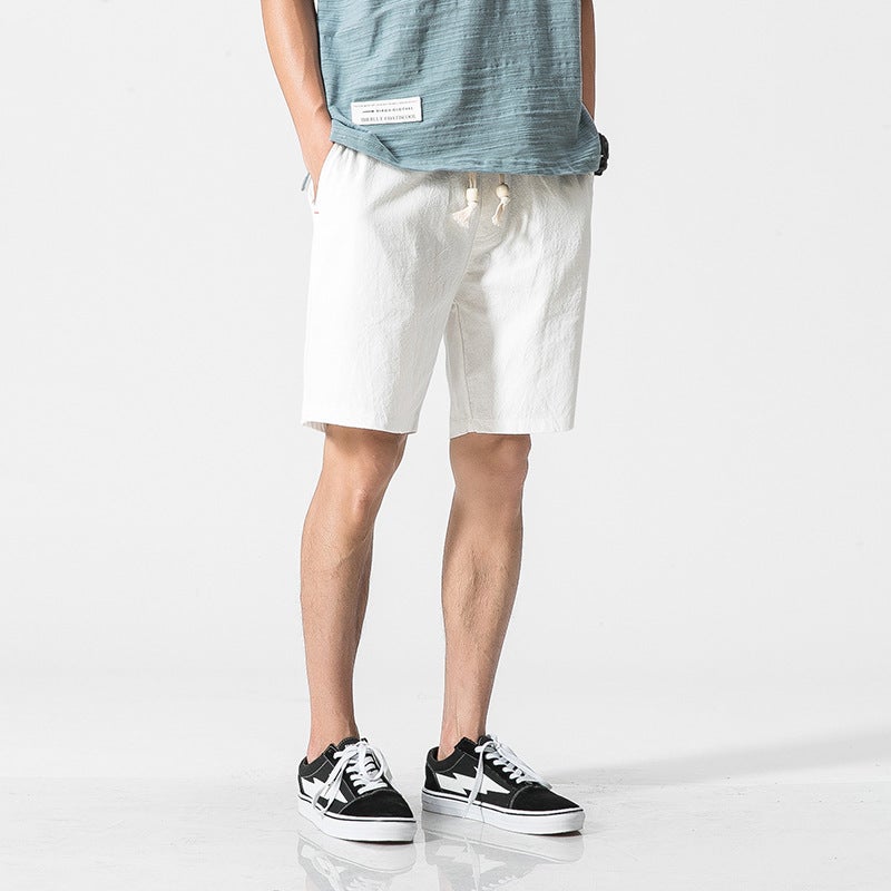 Factory Summer Cotton Linen Solid Color Casual Shorts Mens Large Size Beach Pants Sports Pants Mens Shorts Cross Border White 