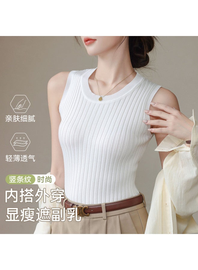 MIIOW Women'S Base Shirt Striped Knitted Wide-Shoulder Vest For Girls, Can Be Worn As Innerwear Or Outerwear - Image 4