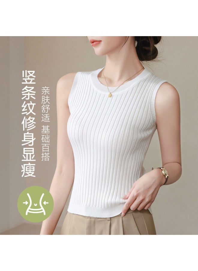 MIIOW Women'S Base Shirt Striped Knitted Wide-Shoulder Vest For Girls, Can Be Worn As Innerwear Or Outerwear - Image 3