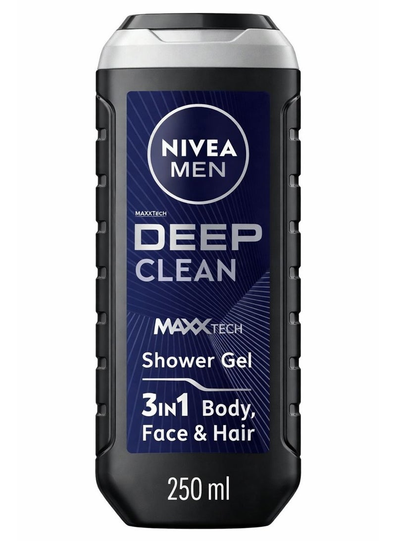 NIVEA Men Deep Shower Gel 3In1 Body Wash With Micro-Fine Clay And woody Scent For Body Face And Hair 250ml - Image 1