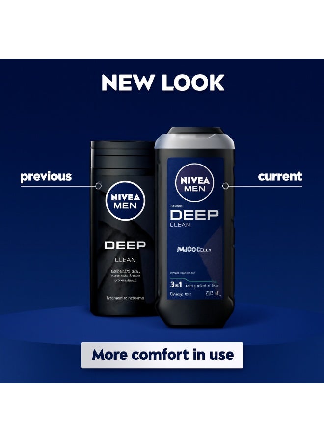 NIVEA Men Deep Shower Gel 3In1 Body Wash With Micro-Fine Clay And woody Scent For Body Face And Hair 250ml - Image 2